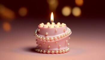 aniversário celebração com uma queimando vela em uma chocolate sobremesa gerado de ai foto
