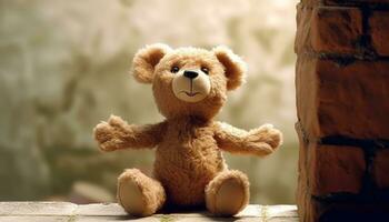 uma fofo brinquedo Urso traz alegria e infância recordações gerado de ai foto