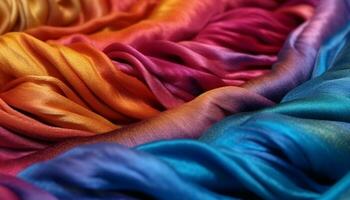 multi colori têxtil fechar acima vibrante seda moda dentro azul material gerado de ai foto
