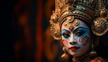 uma lindo hindu mulher dentro tradicional roupas ora para uma Deus gerado de ai foto