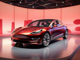 Tesla modelo 3 exibição. generativo ai foto