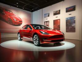 Tesla modelo 3 exibição. generativo ai foto