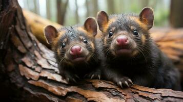 foto do coração derretido dois tasmaniano Demonios com a ênfase em expressão do amar. generativo ai