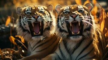 foto do coração derretido dois tigres com a ênfase em expressão do amar. generativo ai