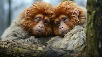 foto do coração derretido dois uakari com a ênfase em expressão do amar. generativo ai