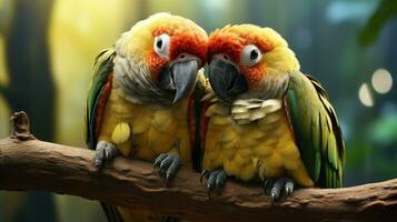 foto do coração derretido dois papagaios com a ênfase em expressão do amar. generativo ai