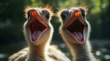 foto do coração derretido dois avestruzes com a ênfase em expressão do amar. generativo ai