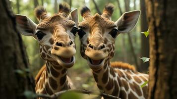 foto do coração derretido dois girafas com a ênfase em expressão do amar. generativo ai