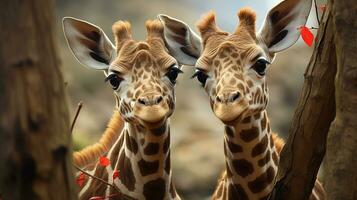 foto do coração derretido dois girafas com a ênfase em expressão do amar. generativo ai