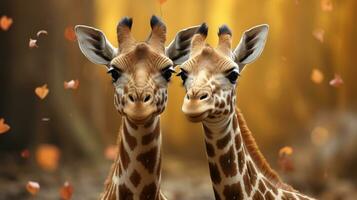 foto do coração derretido dois girafas com a ênfase em expressão do amar. generativo ai