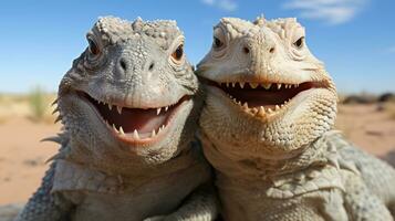 foto do coração derretido dois deserto iguanas com a ênfase em expressão do amar. generativo ai