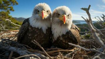 foto do coração derretido dois Careca águias com a ênfase em expressão do amar. generativo ai