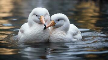 foto do coração derretido dois albatroz com a ênfase em expressão do amar. generativo ai