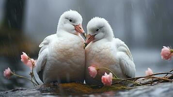 foto do coração derretido dois albatroz com a ênfase em expressão do amar. generativo ai