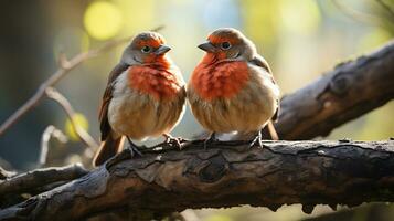 foto do coração derretido dois americano Robins com a ênfase em expressão do amar. generativo ai