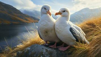 foto do coração derretido dois albatroz com a ênfase em expressão do amar. generativo ai