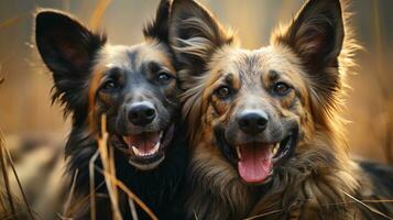 foto do coração derretido dois africano selvagem cachorros com a ênfase em expressão do amar. generativo ai