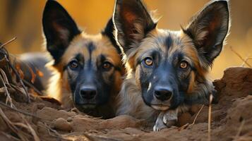 foto do coração derretido dois africano selvagem cachorros com a ênfase em expressão do amar. generativo ai