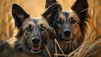 foto do coração derretido dois africano selvagem cachorros com a ênfase em expressão do amar. generativo ai