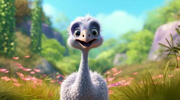 uma fofa pequeno avestruz dentro Disney desenho animado estilo. generativo ai foto