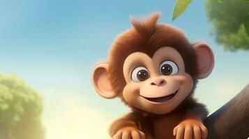uma fofa pequeno macaco dentro Disney desenho animado estilo. generativo ai foto