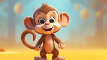 uma fofa pequeno macaco dentro Disney desenho animado estilo. generativo ai foto