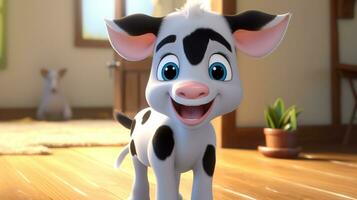 uma fofa pequeno vaca dentro Disney desenho animado estilo. generativo ai foto