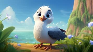 uma fofa pequeno albatroz dentro Disney desenho animado estilo. generativo ai foto