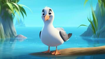 uma fofa pequeno albatroz dentro Disney desenho animado estilo. generativo ai foto