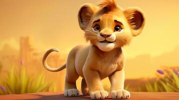 uma fofa pequeno leão dentro Disney desenho animado estilo. generativo ai foto