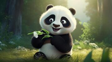 uma fofa pequeno panda dentro Disney desenho animado estilo. generativo ai foto