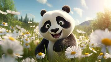 uma fofa pequeno panda dentro Disney desenho animado estilo. generativo ai foto