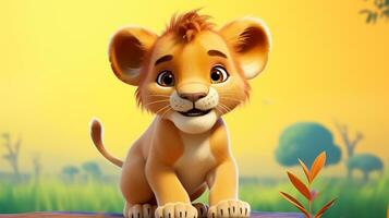 uma fofa pequeno leão dentro Disney desenho animado estilo. generativo ai foto