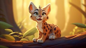 uma fofa pequeno lince dentro Disney desenho animado estilo. generativo ai foto