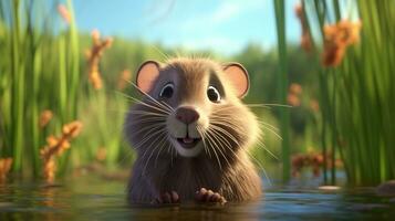 uma fofa pequeno rato almiscarado dentro Disney desenho animado estilo. generativo ai foto