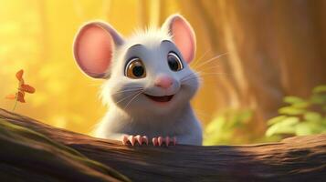 uma fofa pequeno com crista rato dentro Disney desenho animado estilo. generativo ai foto