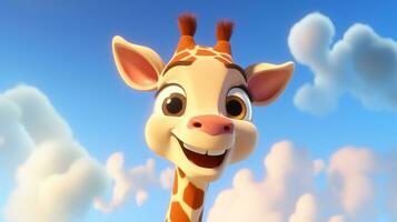 uma fofa pequeno girafa dentro Disney desenho animado estilo. generativo ai foto