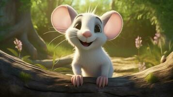 uma fofa pequeno com crista rato dentro Disney desenho animado estilo. generativo ai foto