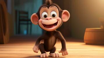 uma fofa pequeno chimpanzé dentro Disney desenho animado estilo. generativo ai foto