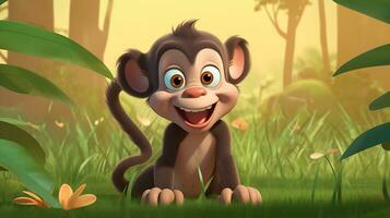 uma fofa pequeno chimpanzé dentro Disney desenho animado estilo. generativo ai foto