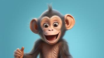 uma fofa pequeno chimpanzé dentro Disney desenho animado estilo. generativo ai foto