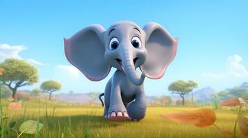 uma fofa pequeno africano elefante dentro Disney desenho animado estilo. generativo ai foto