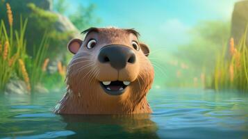 uma fofa pequeno capivara dentro Disney desenho animado estilo. generativo ai foto