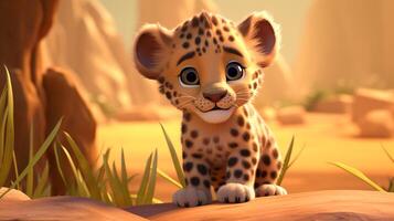 uma fofa pequeno africano leopardo dentro Disney desenho animado estilo. generativo ai foto