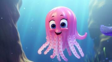 uma fofa pequeno medusa dentro Disney desenho animado estilo. generativo ai foto