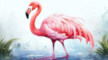uma fofa pequeno flamingo dentro aguarela estilo. generativo ai foto