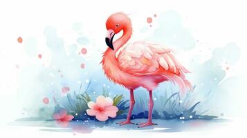 uma fofa pequeno flamingo dentro aguarela estilo. generativo ai foto