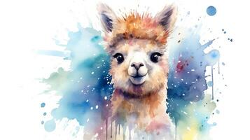 uma fofa pequeno alpaca dentro aguarela estilo. generativo ai foto