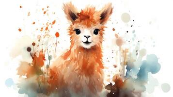 uma fofa pequeno alpaca dentro aguarela estilo. generativo ai foto