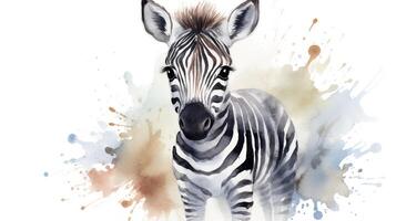 uma fofa pequeno zebra dentro aguarela estilo. generativo ai foto